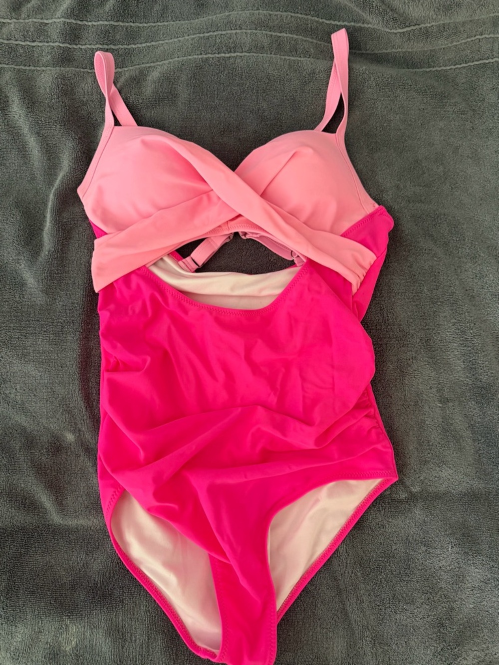 bond-eye Pink Two-Tone Twist Front Kids One-Piece - Picture 2 of 5